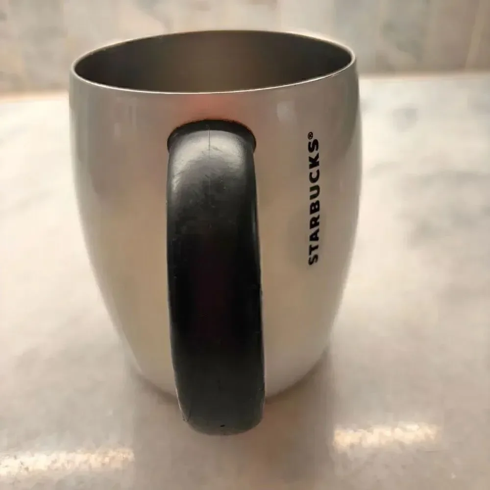 RARE Vintage 2013 Starbucks Stainless Steel White Pearlescent Mug with Lid, 14 f